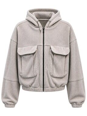 Reserve Fairfax Cropped Hooded Corduroy Zip-Up Jacket Sz Med